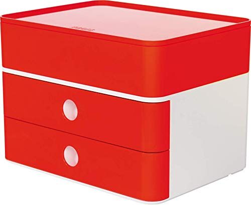 HAN Cassettiera SMART-BOX PLUS ALLISON, design moderno, con 2 cassetti e porta utensili, colore: cherry red