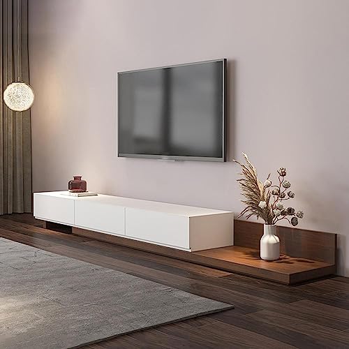 POVISON Mobile TV minimalista 305 cm 3 cassetti estensibili e a scomparsa in noce e nero Porta TV 3 cassetti in noce e nero Fino a 305 cm