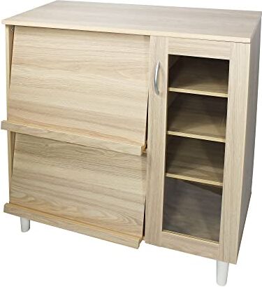 Iris Ohyama , Armadio multi-contenitore/credenza con piano scorrevole e anta in vetro/armadio in legno/armadio da cucina, Design modulare, Cucina, Soggiorno Cabinet KBN-9390 Marrone chiaro