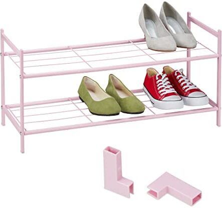 Relaxdays Scarpiera da Ingresso, 2 Ripiani, 6 Paia di Scarpe, Scaffale Portascarpe, HLP: 34,5x70x26 cm, in Metallo, Rosa, 90% Ferro 10% plastica, 1 pz