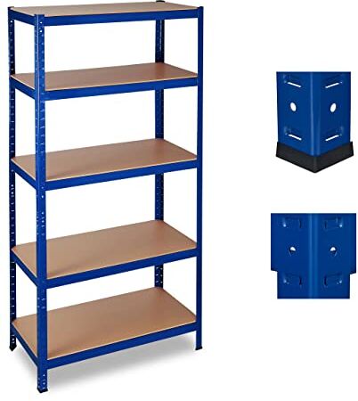 Relaxdays Scaffale in Metallo, capacità Fino a 1325 kg, 5 Ripiani ad Incastro Cantina Acciaio, MDF, HLP 180x90x45cm, Blu