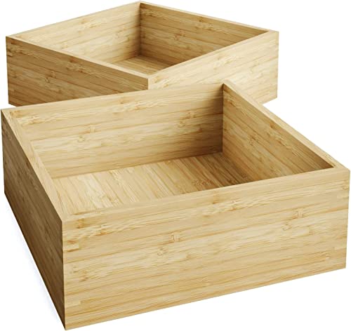 KabelDirekt KD Essentials – 2 Scatole di stoccaggio di bambù, impilabili, set da 2, piccole (elegante scatola di bambù multiuso per ufficio, soggiorno e cucina, in legno sostenibile certificato, colore naturale)