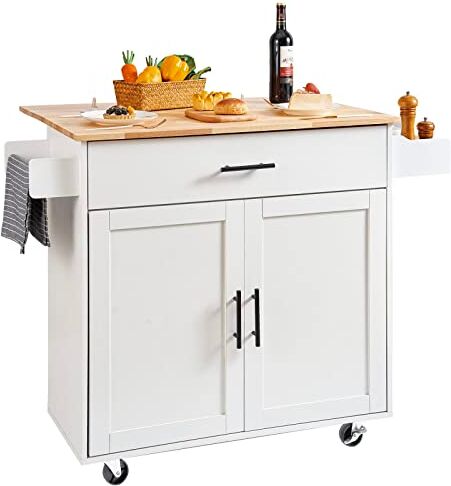 VEVOR Isola per Cucina Mobile con Ruote Tavolo 900 x 390 x 15mm Cassetti Portaoggetti Rastrelliera Capacità Carico Totale 90,7 kg, Carrello Isola da Cucina Credenza Mobile per Utensili Cucina in MDF