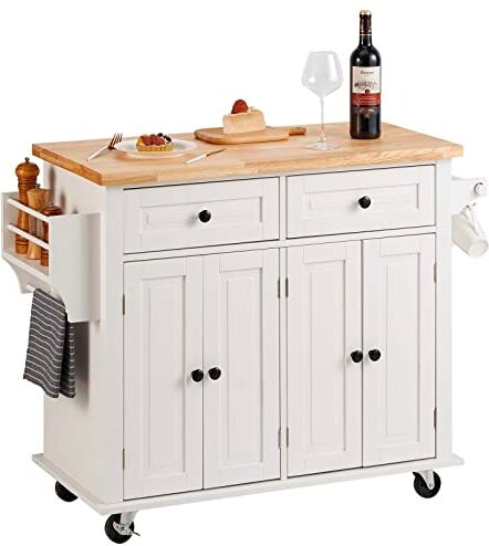 VEVOR Isola per Cucina Mobile con Ruote Tavolo 900 x 450 x 27 mm Cassetti Portaoggetti Rastrelliera Capacità Carico Totale 136kg, Carrello Isola da Cucina Credenza Mobile per Utensili Cucina in MDF