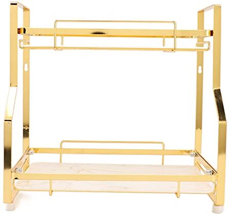 Qyebavge Mensola Portaoggetti da Bagno, Organizer Angolare da Parete, Scaffale Per Soggiorno, Camera da Letto, Cucina, Bianco E Oro(double-tier-Platino)