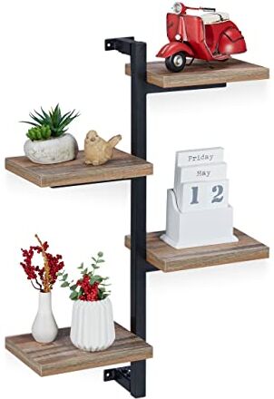 Relaxdays Mensola da Parete, 4 Ripiani, Stile Industrial, Ferro, MDF, Soggiorno e Ingresso, HLP 60x42x15cm, Nero Marrone