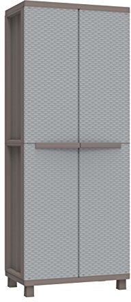 TERRY , Jrattan 368 , Armadio Portascope da Esterno Interno a 2 Ante Effetto Rattan, Scaffalino Interno a 4 Ripiani. Materiale: Plastica, Dimensioni: 68x37,5x170 cm