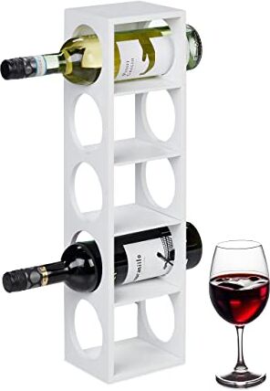 Relaxdays Cantinetta Portabottiglie, Scaffale per 5 Bottiglie di Vino, in Orizzontale, bambù, HLP 53x14x12 cm, Bianco