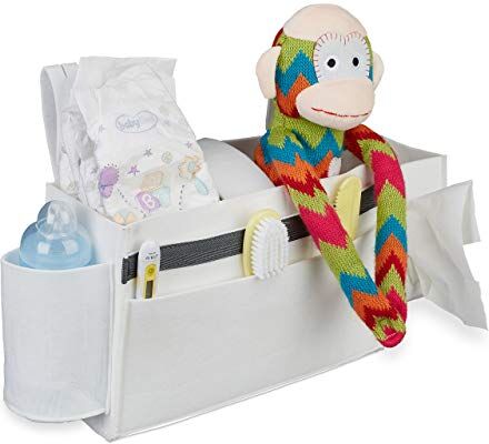 Relaxdays Tasca Portaoggetti da Letto, 8 Scomparti per Accessori Bambini & Anziani, Organizer da Appendere, Box Bianco, Feltro, 1 pz