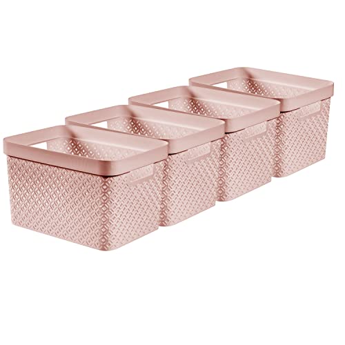 Curver Terrazzo Set di 4 cestini portaoggetti rettangolari grandi, per cucina, soggiorno, bagno, camera da letto, 17 litri, colore: rosa