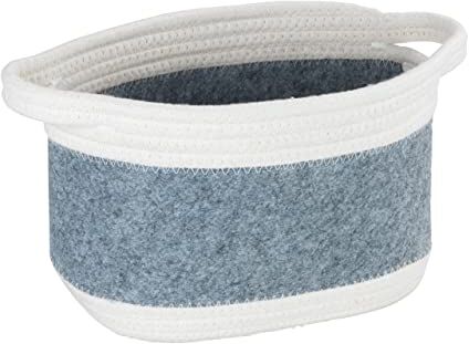 Wenko Cestello di feltro Bea M, cestello con due manici bianchi in feltro di poliestere riciclato grigio chiaro, intreccio bianco a contrasto, 80% poliestere/20% cotone, 5 litri, 24 x 16 x 16 cm