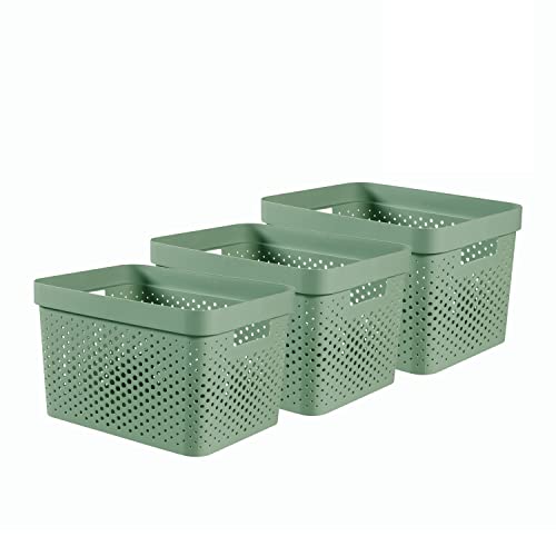 Curver INFINITY DOTS CESTA 3X 17L-GRANDE VERDE, Resina, plastica