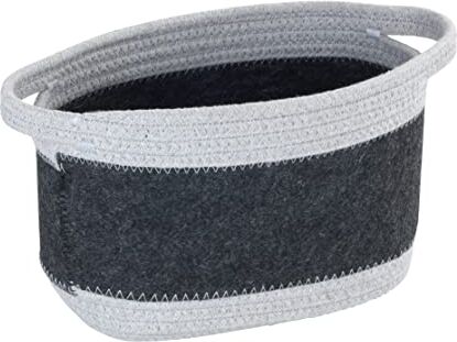 Wenko Cestello di feltro Bea M, cestello con due manici bianchi, in feltro di poliestere riciclato grigio scuro, intreccio bianco a contrasto, 80% poliestere/20% cotone, 5 litri, 24 x 16 x 16 cm