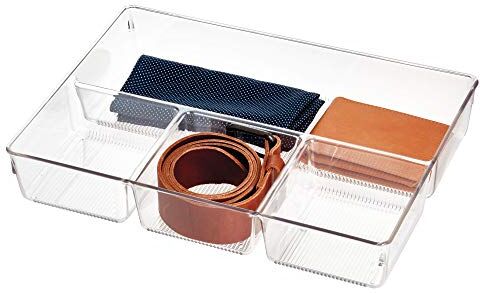 InterDesign iDesign Organizer cassetti per armadio o tavolo da trucco, Piccola scatola cassetto in plastica, Contenitore multiuso con 4 scomparti, trasparente