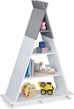 Relaxdays Libreria per Bambini, Scaffale a 4 Ripiani, Portagiochi, HLP: 107x76x27 cm, Cameretta Giochi, Bianco Grigio, 100% Fibra di Legno