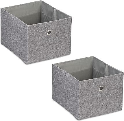 Relaxdays Scatola Portaoggetti, Set 2 Portagiochi da Scaffale, HLP 16x20,5x25 cm, Box in Stoffa Giochi, Libreria, Grigio