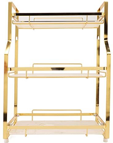 Qyebavge Mensola Portaoggetti da Bagno, Organizer Angolare da Parete, Scaffale Per Soggiorno, Camera da Letto, Cucina, Bianco E Oro(three-tier-Platino)