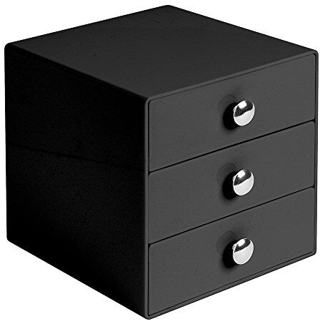 InterDesign iDesign Drawers Cassetti porta trucchi, Mini cassettiera di qualità per make up, bijoux ecc., Cubi porta cosmetici con 3 cassetti, Plastica nero