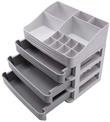 SUVIA La In Plastica Cosmetica Cassetto Trucco 'organizzatore Di Contenitore Della Scatola Desktop Bagagli (Partizione Di Sicurezza A 3 Strati + Grigio)