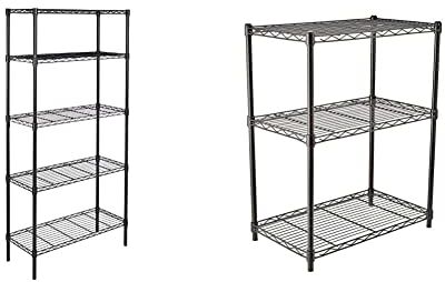 Amazon Basics Scaffalatura A 5 Ripiani, Nero & Scaffalatura A 3 Ripiani, Nero