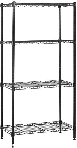 Amazon Basics Scaffaliera con 4 ripiani stretti, altezza dei ripiani e piedini di livellamento regolabili, peso massimo 363 kg, 58.9 x 34 x 121.9 cm, colore: nero