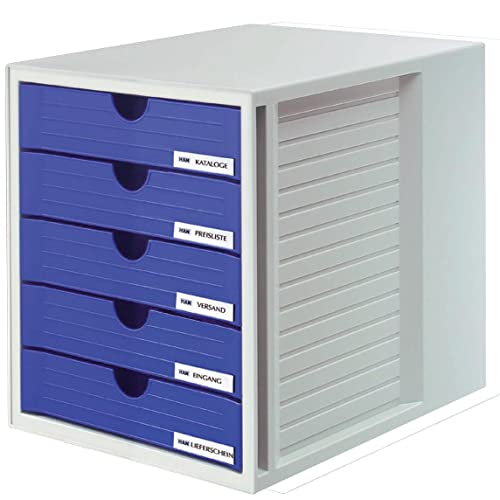 HAN Cassettiera portadocumenti  SYSTEMBOX – design accattivante per documenti fino al formato C4, 5 cassetti chiusi, grigio chiaro-blu,