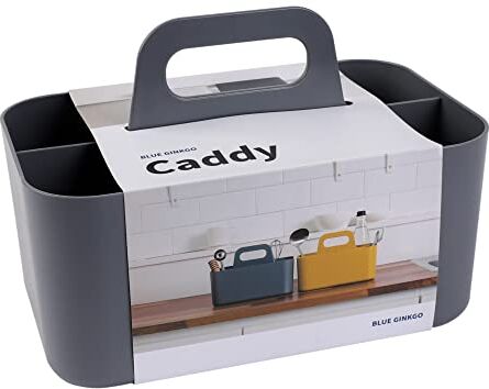 BLUE GINKGO Portaoggetti Multiuso Caddy in Plastica Impilabile con Maniglia -Caddy per Pulizia, Caddy per Artigianato, Caddy per Scrivania, Organizzatori e Contenitori Artistici (Rettangolo)-Grigio