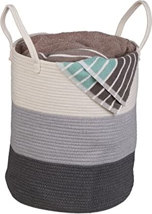 Relaxdays Cestino Portaoggetti, Contenitore in Cotone, HxD 46 x 41 cm, Porta Biancheria, Bagno e Camera, Bianco e Grigio