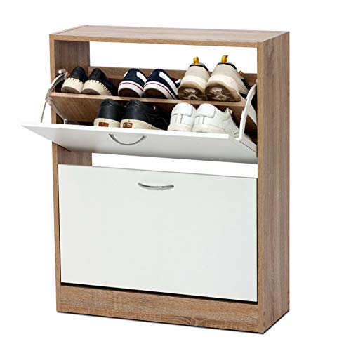 Meerveil Scarpiera a 2 cassetti, scarpiera in legno, scarpiera a 2 livelli, moderno organizer per scarpe per corridoio, soggiorno, 63 x 24 x 81 cm (lunghezza x larghezza x altezza)