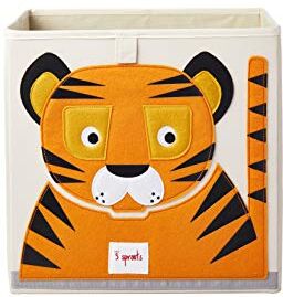 3 Sprouts , Contenitore Portaoggetti, Portagiochi per Bambini, Ideale per Contenere Oggetti e Giochi, Decorato con Tigre Arancione, Compatibile con Scaffali 33x33x33 cm