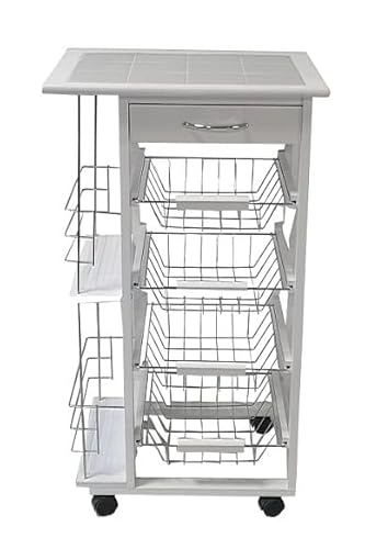 Pratesi Carrello Cucina Bianco 47X37 H.84, 18/8 Stainless Steel, Multicolour, One Size