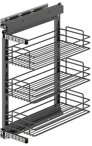 Emuca Carrello estraibile TitaneStar con sistema di chiusura morbida, Modulo 300mm, Grigio antracite, Acciaio