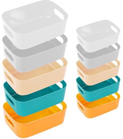 LYLIDIA 0 Pezzi Cestini Portaoggetti Plastica Cestini Salvaspazio Cucina Contenitori Dispensa con Manici Scatole Immagazzinaggio Rettangolari per Bagno Cosmetici Armadio 5 Colori/2 Misure