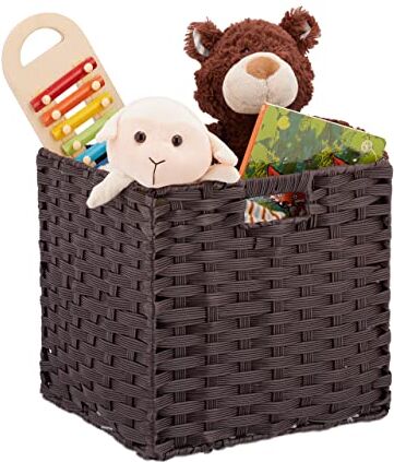 Relaxdays Portaoggetti in Plastica Doccia, Bagno o Cameretta dei Bambini, Portaoggetti Intrecciato 31x32x30 cm, Marrone