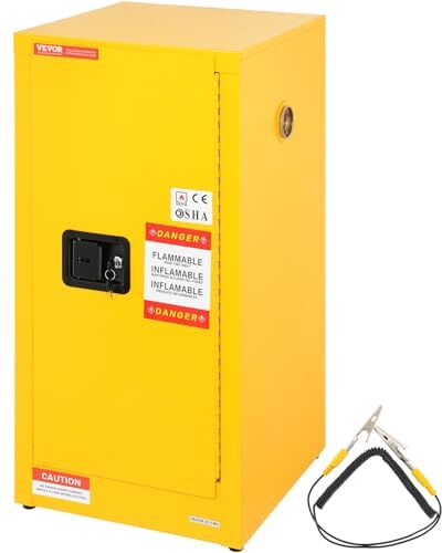 VEVOR Armadio di Sicurezza per Infiammabili, 16 Gal, Armadio di Stoccaggio per Liquidi Infiammabili in Acciaio Laminato a Freddo, 18,1 x 18,1 x 35,4 Pollici Antideflagrante con 2 Ripiani Regolabili