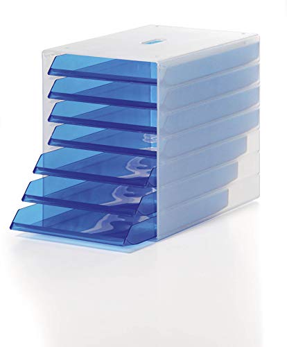 Durable Idealbox, Cassettiera da Scrivania, 7 Cassetti, Frontalino Aperto, 250x322x365 mm, Blu Traslucido