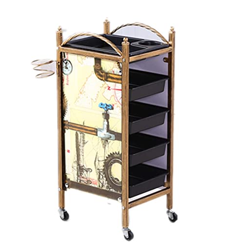 JFISQ Carrello Barbiere Retrò 4/5 Strati Carrello Salone Bellezza Parrucchiere Attrezzature Parrucchieri Spa Storage Organizer Strumento Studio Tatuaggio Con Cassetti Supporto Asciugacapelli,C,5 Tiers