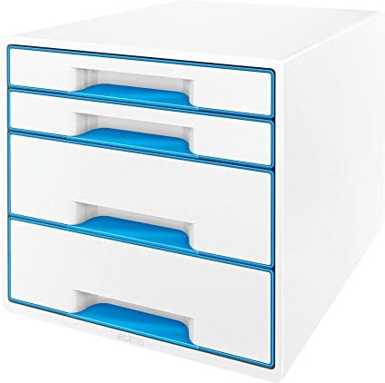 Leitz WOW Cube Cassettiera a 4 Cassetti, Organizer per Riporre Documenti, Cataloghi e Riviste in Formato A4, Adatta per Casa e Ufficio, Blu,