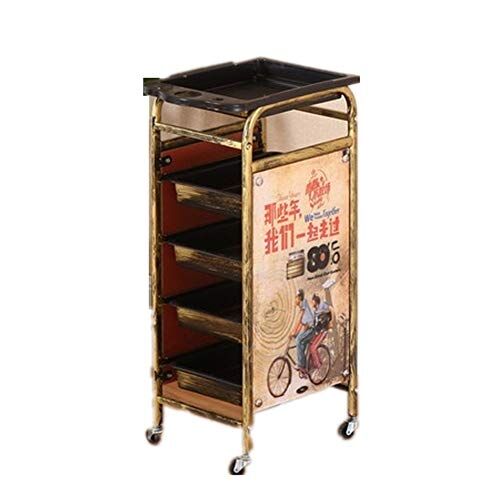 Beauty MJ Salone SPA Aureo Retro Parrucchiere Carrello, 5 Tiers parrucchieri Barbiere bellezza Conservazione Carrello, Multi-Function Capelli Colorazione Vassoio con 4 Cassetti Asciugacapelli Titolare,E2