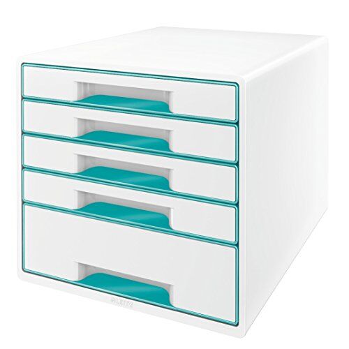 Leitz WOW Cube Cassettiera a 5 Cassetti, Organizer per Riporre Documenti, Cataloghi e Riviste in Formato A4, Adatta per Casa e Ufficio, Acquamarina,