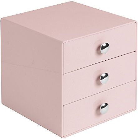 InterDesign iDesign Porta trucchi con 3 cassetti, Mini cassettiera per trucco, gioielli e cosmetici, Organizzatore trucchi in plastica a forma di cubo, rosa