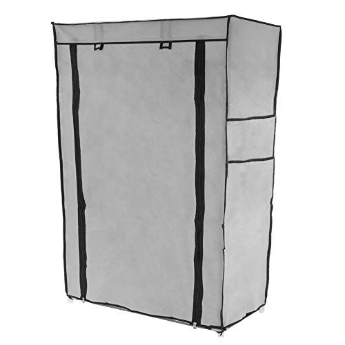 PrimeMatik Armadio Guardaroba e scarpiera in Tessuto Staccabile 60 x 30 x 93 cm Grigio con Porta a Rullo (DX078), Plastica Consistenza, 60 x 30 x 93