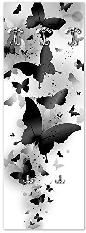 Lupia Appendiabiti da parete 46x125 cm Black Butterflies a pannello con stampa, guardaroba, attaccapanni muro con 5 ganci