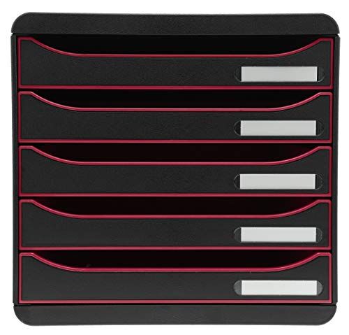 Exacompta Cassettiera BIG-BOX PLUS BLACK OFFICE 5 cassetti aperti per formato fino a 24x32cm Dimensioni (LxAxP): 27,8x27,1x34,7cm Nero/Lampone/Nero
