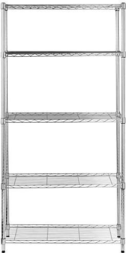 Amazon Basics Scaffalatura a 5 ripiani, 36 inches x 14 inches x 72 inches, Cromo