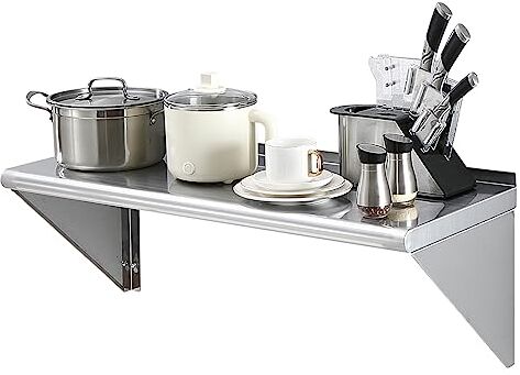 VEVOR Mensola da Parete in Acciaio Inox 95 x 356 x 63mm Scaffale Murale per Cucina Bagno Soggiorno Capacità Carico Max. 36 kg, Mensola da Parete Portaoggetti Portaspezie in Acciaio Inox per Cucina