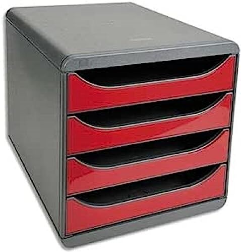 Exacompta Cassettiera BIG-BOX IDERAMA 4 cassetti aperti per formato fino a 24x32cm Dimensioni (LxAxP): 27,8x26,7x34,7cm Nero/Rosso carminio