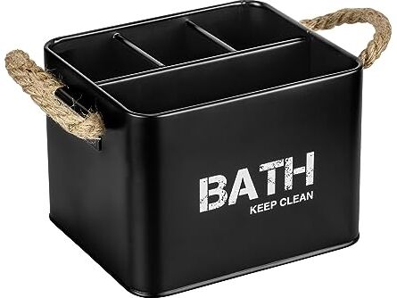 Wenko Box da bagno Gara con 4 scomparti Contenitore portaoggetti, cestino da bagno Capacità: 2.37 l, Acciaio, 19 x 12.5 x 13 cm, Nero