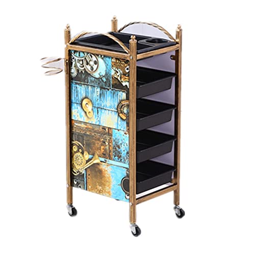 JFISQ Carrello Barbiere Retrò 4/5 Strati Carrello Salone Bellezza Parrucchiere Attrezzature Parrucchieri Spa Storage Organizer Strumento Studio Tatuaggio Con Cassetti Supporto Asciugacapelli,D,5 Tiers