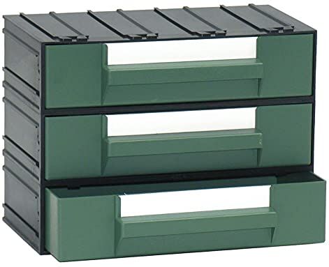 MOBIL PLASTIC SpA Cassettiera in plastica componibile con 3 cassetti, mis. 225 L x 133 P x 169 H mm, colore verde